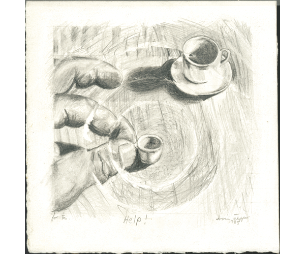 Help, 1983, graphite on paper, 6 x 6 inches
