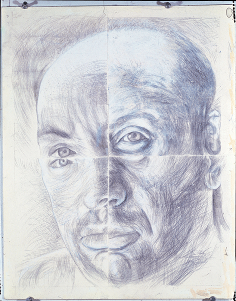 Self-Portrait, 1985, silver point on board, 17 x 14 inches