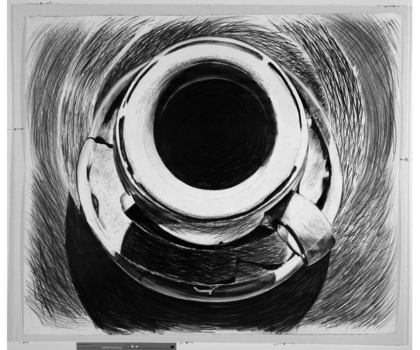 Third Cup of Coffee, 1983, charcoal and oil pastel on paper, 43.75 x 51.5 inches